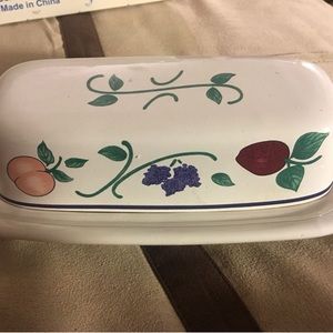 Princess House Orchard Medley Covered Butter Dish holds 1/4Lb Stick Butter